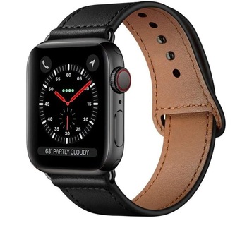 Curea piele naturala, pentru Apple Watch 7/6/5/4/3/2, Compatibil pentru toate apple watch cu Display 44 mm, culoare Negru Curea piele naturala, pentru Apple Watch 7/6/5/4/3/2, Compatibil pentru toate apple watch cu Display 44 mm, culoare Negru