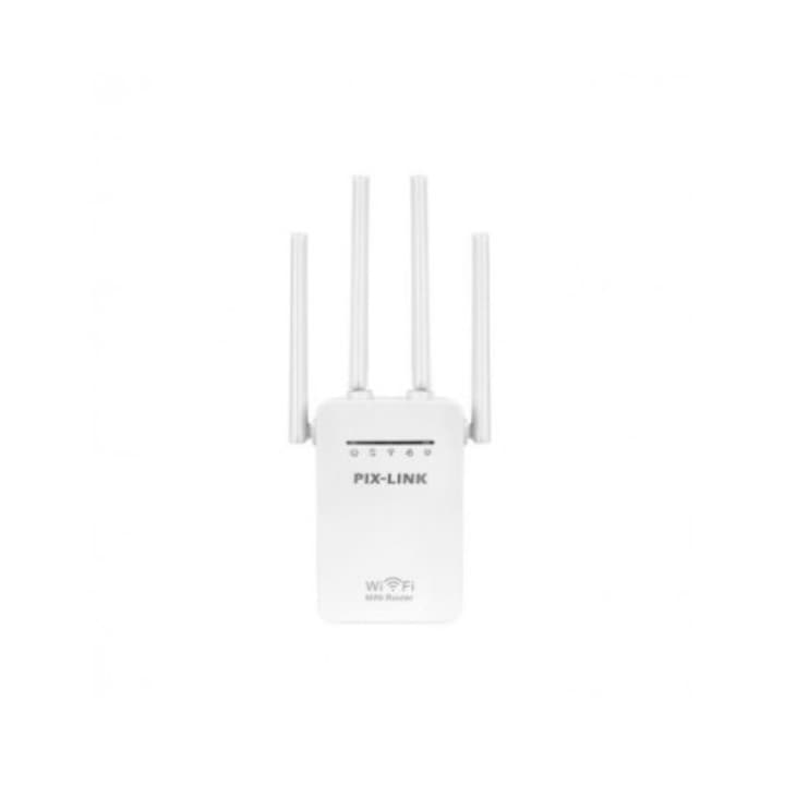 Pix-Link Wi-Fi усилвател на сигнала, 300Mbps, бял