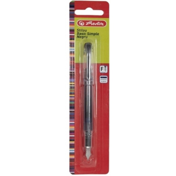 Stilou Basic Simple, penita F, negru blister Herlitz
