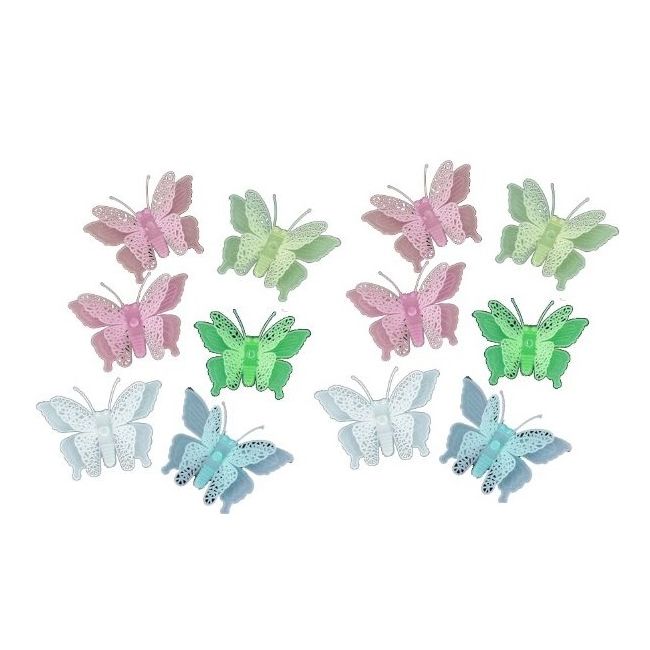 Set 12 stickere fosforescente cu Fluturasi 3D, dimensiune 5.5x 8 cm, multicolor