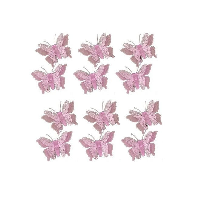 Set 12 stickere fosforescente, Fluturasi 3D, dimensiune 5.5x 8 cm, culoare roz