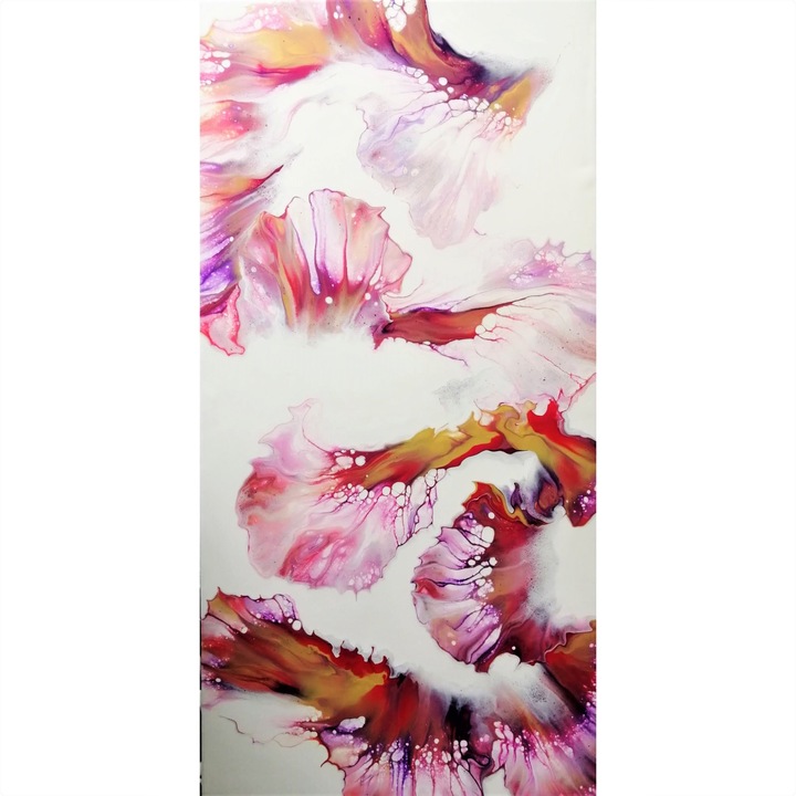 Tablou pictat manual, Magical Land, Canvas pe sasiu de lemn, 80 x 40 cm, Multicolor, Abstract