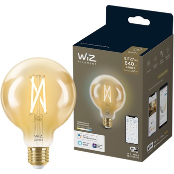 Bec LED inteligent vintage (decorativ) WiZ Connected Filament Whites, Wi-Fi, G95, E27, 6.7W (50W), 640 lm, temperatura lumina reglabila (2000K-5000K), compatibil Google Assistant/Alexa/Siri, Gold Bec LED inteligent vintage (decorativ) WiZ Connected Filament Whites, Wi-Fi, G95, E27, 6.7W (50W), 640 lm, temperatura lumina reglabila (2000K-5000K), compatibil Google Assistant/Alexa/Siri, Gold