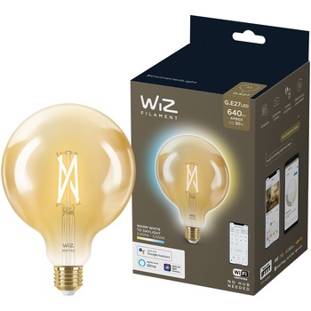 Bec LED inteligent vintage (decorativ) WiZ Connected Filament Whites, Wi-Fi, G125, E27, 6.7W (50W), 640 lm, temperatura lumina reglabila (2000K-5000K), compatibil Google Assistant/Alexa/Siri Bec LED inteligent vintage (decorativ) WiZ Connected Filament Whites, Wi-Fi, G125, E27, 6.7W (50W), 640 lm, temperatura lumina reglabila (2000K-5000K), compatibil Google Assistant/Alexa/Siri