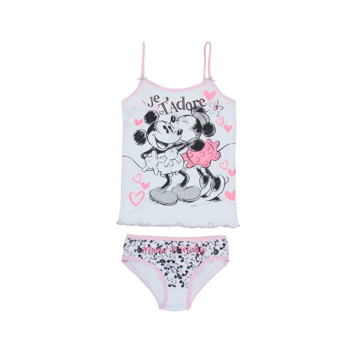 Lány felső + bugyi szett, Minnie&Mickey, Je t'adore, 6-8 éves, fehér