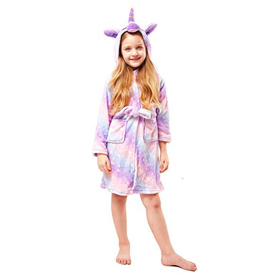 Halat de baie copii model Unicorn, cu imprimeu Mov cu Stelute, varsta 14-16ani