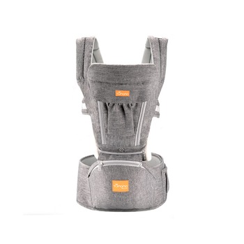 Marsupiu ergonomic 3 in 1 Tumama®, pentru bebelusi, din bumbac organic, 0 – 36 luni, cu scaunel detasabil, gri