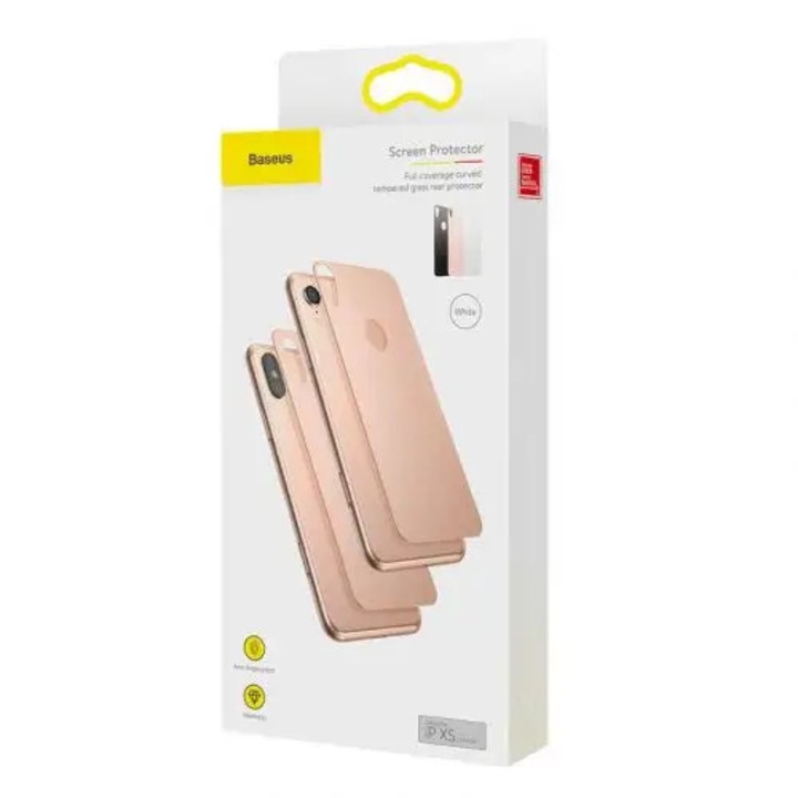 Folie de sticla Baseus, Tempered Glass, Spate, iPhone X/ XS, 0.3mm, Gold