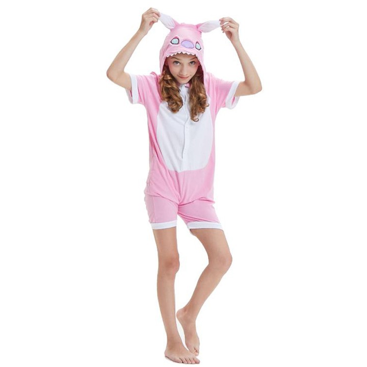 Пижама къс гащеризон детско розово зайче