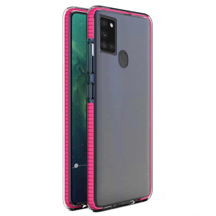 Telefontok Samsung Galaxy A21s - Spring átlátszó tok, hot pink kerettel