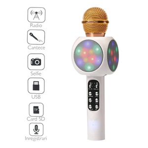 Microfon Karaoke Thinrad Kf500 Cu Boxa Bluetooth Incorporata Leduri Colorate Functie Radio Inregistrare Pe Card Ecou Conectare La Telefon Usb Aux Crem Emag Ro