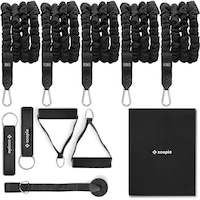 Set 11 piese Extensor fitness cu corzi elastice, Zoopie, Latex, Protectie corzi, Manere, Ancora usa, Chingi pentru glezne, Saculet depozitare & eBook incluse