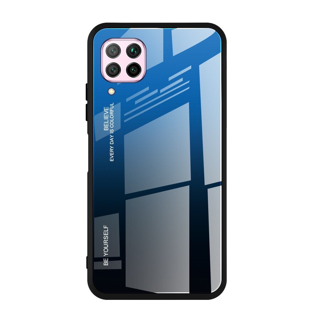 Husa Gradient Glass pentru Huawei P40 Lite, din sticla si silicon, albastru/negru