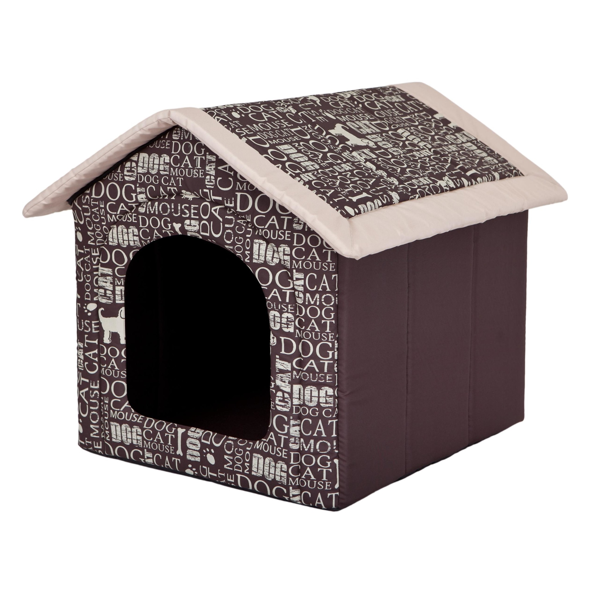 Casa pentru animale de companie, maro cu inscriptii, Hobbydog - Dimensiunea 1 - 38x32x38