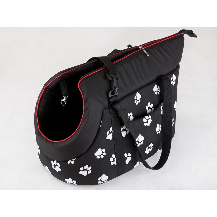 Geanta de transport, negru cu labe, Hobbydog, 20x36x22 cm