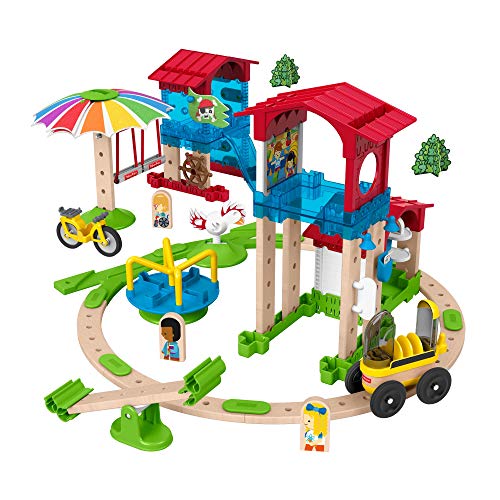 Set constructie Fisher Price din lemn si plastic , 75 piese