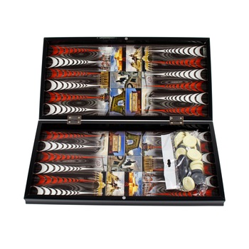 Joc de table din lemn lacuit cu peisaje 50x50 cm / 986 Joc de table din lemn lacuit cu peisaje 50x50 cm / 986