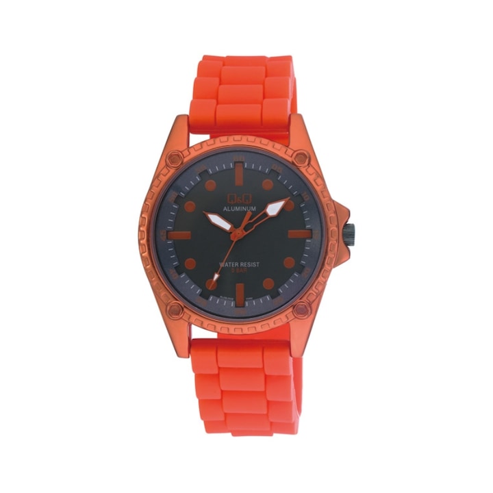 Мъжки часовник Q&Q sport, изработен от силикон, оранжев