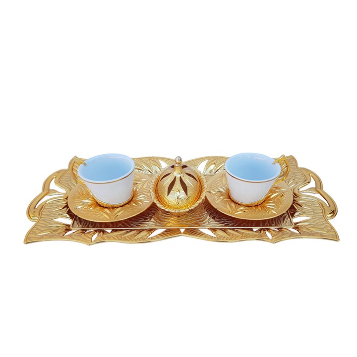 Set turcesc pentru cafea, traditional, Sena, 11 piese, auriu