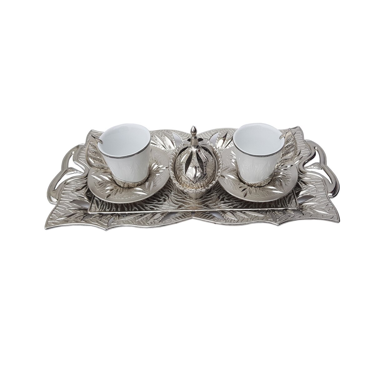 Set turcesc pentru cafea, traditional, Sena, 11 piese, argintiu