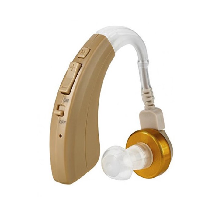 Horigen FB202S hallókészülék, német akkumulátorral, halláskárosodás, ultrakönnyű, 130dB, hangerősítő, felnőttek számára, 4 méretű csatlakozó, hangerő szabályzó, tárolódoboz, bézs