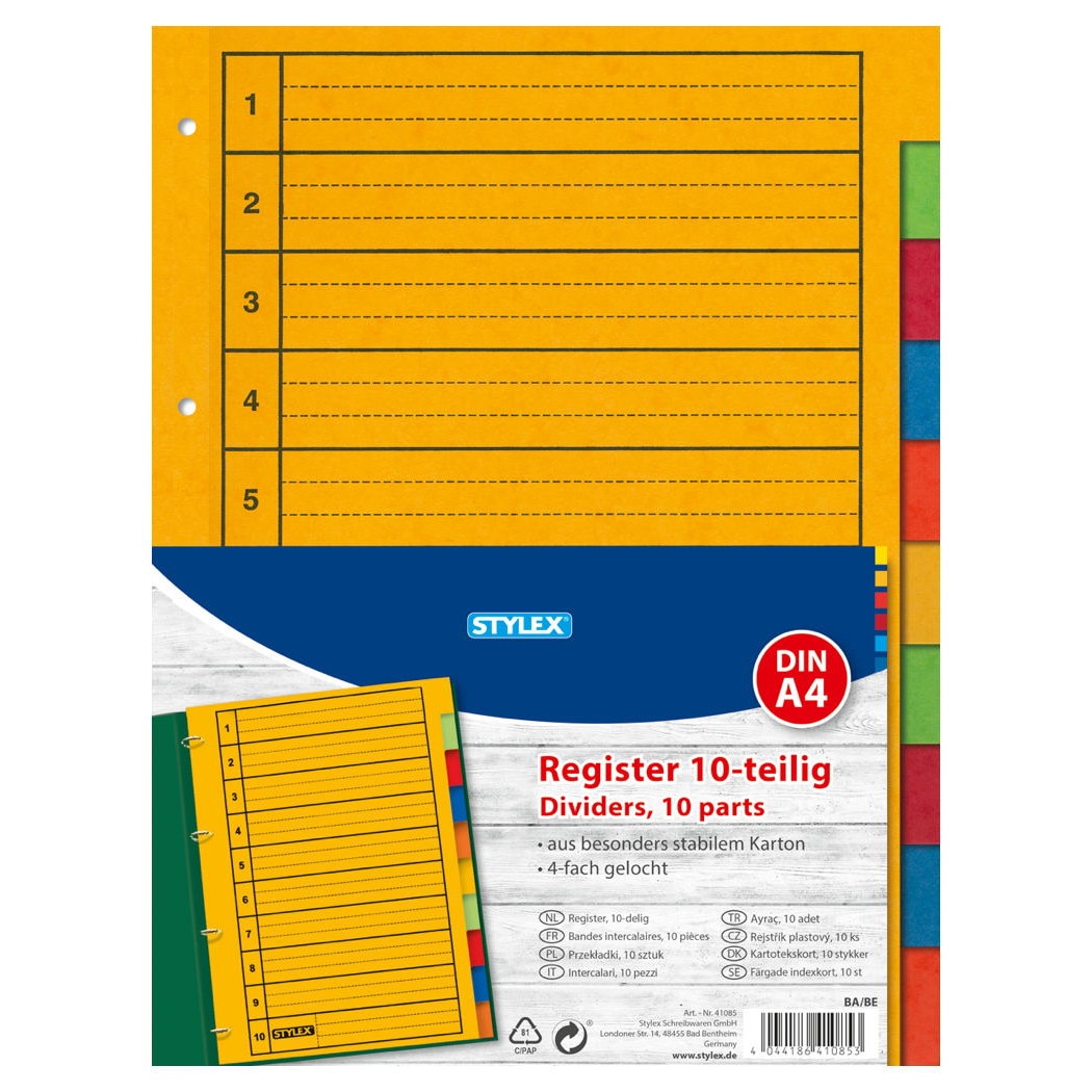 Separatoare din carton Stylex A4, 12 culori /set