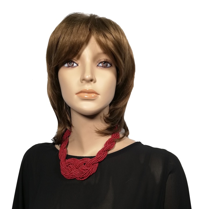 Peruca dama, fibra sintetica, cu aspect natural, saten deschis, lungime medie