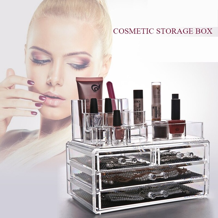 Organizator universal pentru produse cosmetice si infrumusetare - tip suport, transparent, pentru depozitare personalizata