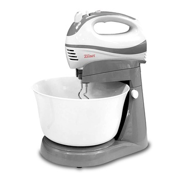 Mixer cu Bol Zilan, 3.5litri ZILAN, 300W, 5 viteze + Turbo, Gri/Alb Mixer cu Bol Zilan, 3.5litri ZILAN, 300W, 5 viteze + Turbo, Gri/Alb