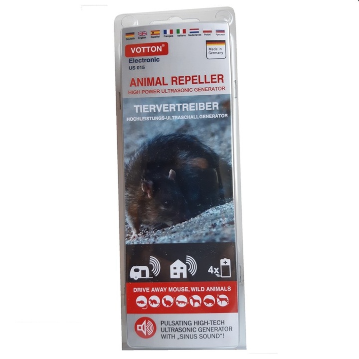 Електронно устройство срещу плъхове, кучета, порове, и диви животни Votton, С висока мощност, Професионално, Ултразвуково