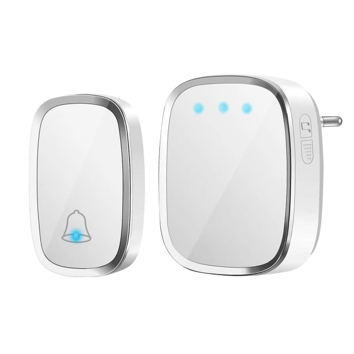 Sonerie wireless model BYWH1, Plug and Play, Cu buton impermeabil, 1 x Receptor, 4 Niveluri de volum, 36 Melodii, LED Flash, Alb