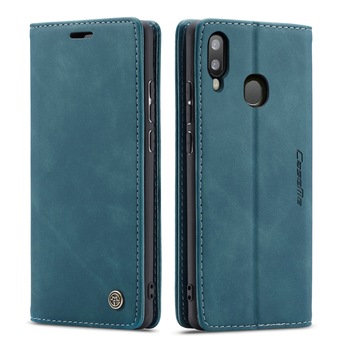 Husa Samsung Galaxy A20e - CaseMe, slim piele, tip portofel, stand, inchidere magnetica, textura catifelata, Albastru inchis