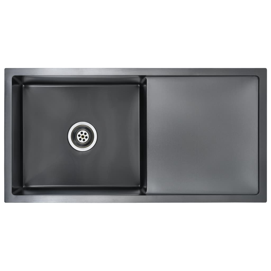 Chiuveta de bucatarie cu o cuva cu picurator vidaXL, Otel inoxidabil, 870 x 440 x 200 mm, Negru
