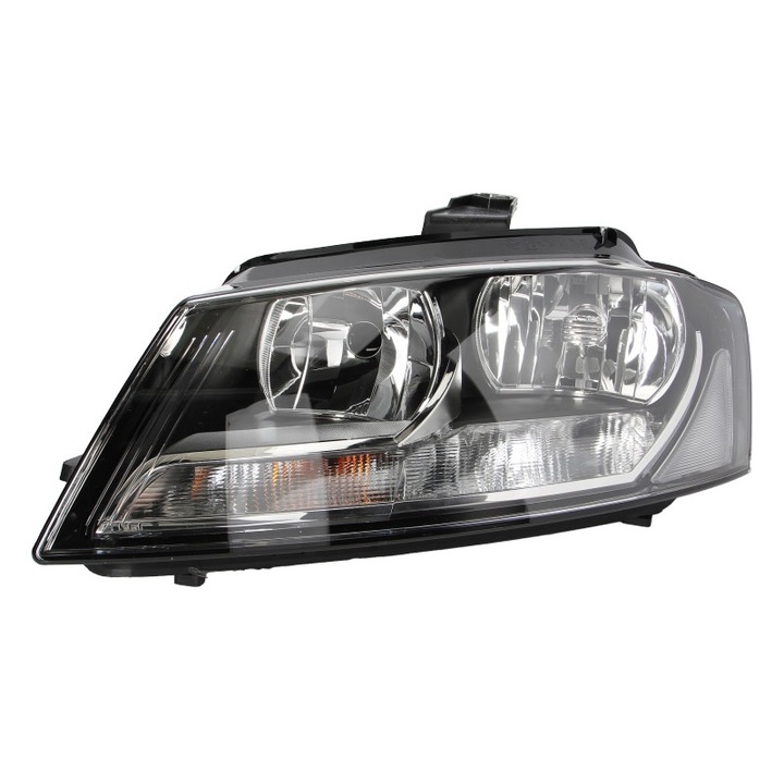 TYC, Bal fényszóró fekete, elektromos, villanymotorral és izzótartóval, izzó H7/H7 Audi A3 2003-2012