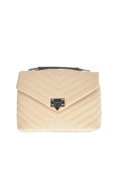 Chiara Canotti, Geanta de piele, cu bareta de umar si aspect matlasat, Bej/Argintiu inchis Chiara Canotti, Geanta de piele, cu bareta de umar si aspect matlasat, Bej/Argintiu inchis