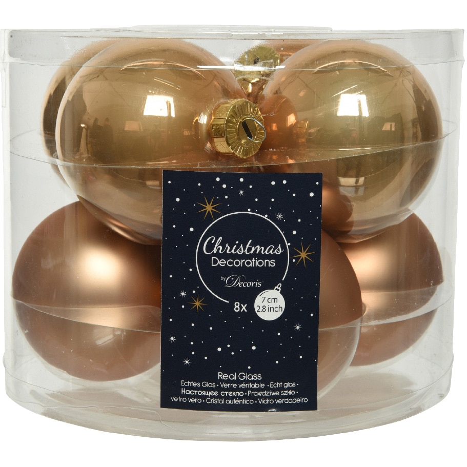 Set 8 globuri Craciun Decoris, sticla, 7 cm, aramiu