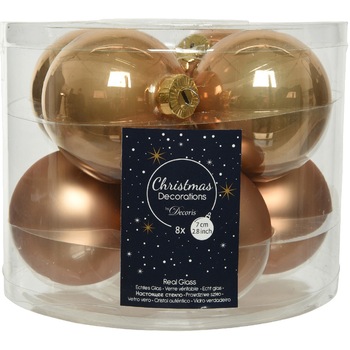 Set 8 globuri Craciun Decoris, sticla, 7 cm, aramiu Set 8 globuri Craciun Decoris, sticla, 7 cm, aramiu
