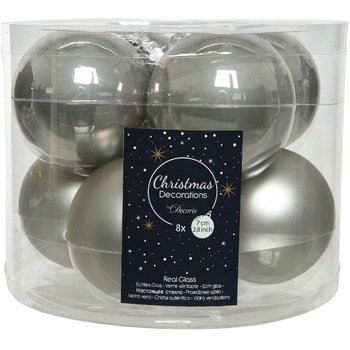 Set 8 globuri kaemingk, sticla, 7 cm, emailat gri mat Set 8 globuri kaemingk, sticla, 7 cm, emailat gri mat