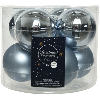 Set 8 globuri kaemingk, sticla, 7 cm, lucios/mat bleu winter Set 8 globuri kaemingk, sticla, 7 cm, lucios/mat bleu winter