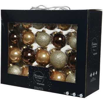 Set 42 globuri Craciun Decoris, sticla, 7 cm, auriu/maro Set 42 globuri Craciun Decoris, sticla, 7 cm, auriu/maro