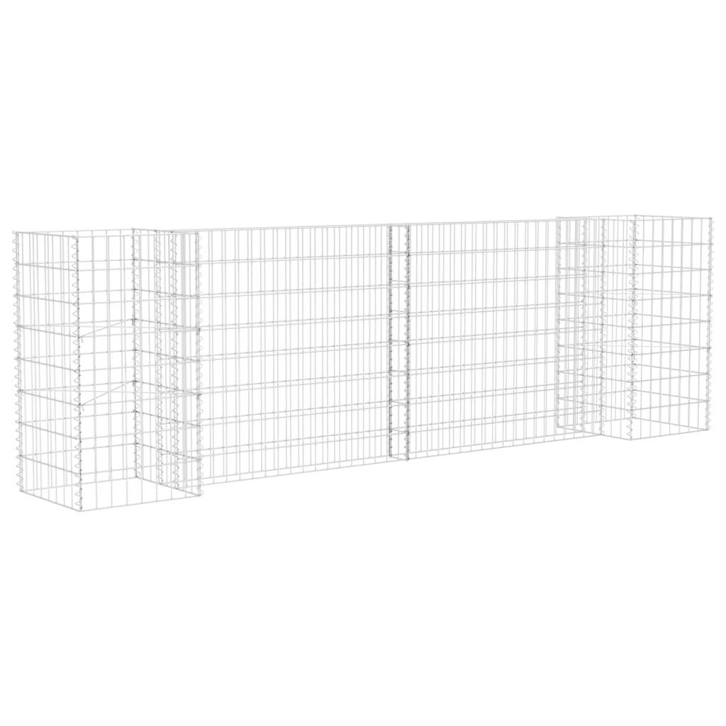 Jardiniera gabion in forma de H, vidaXL, Sarma de otel, 260 x 40 x 80 cm, Argintiu