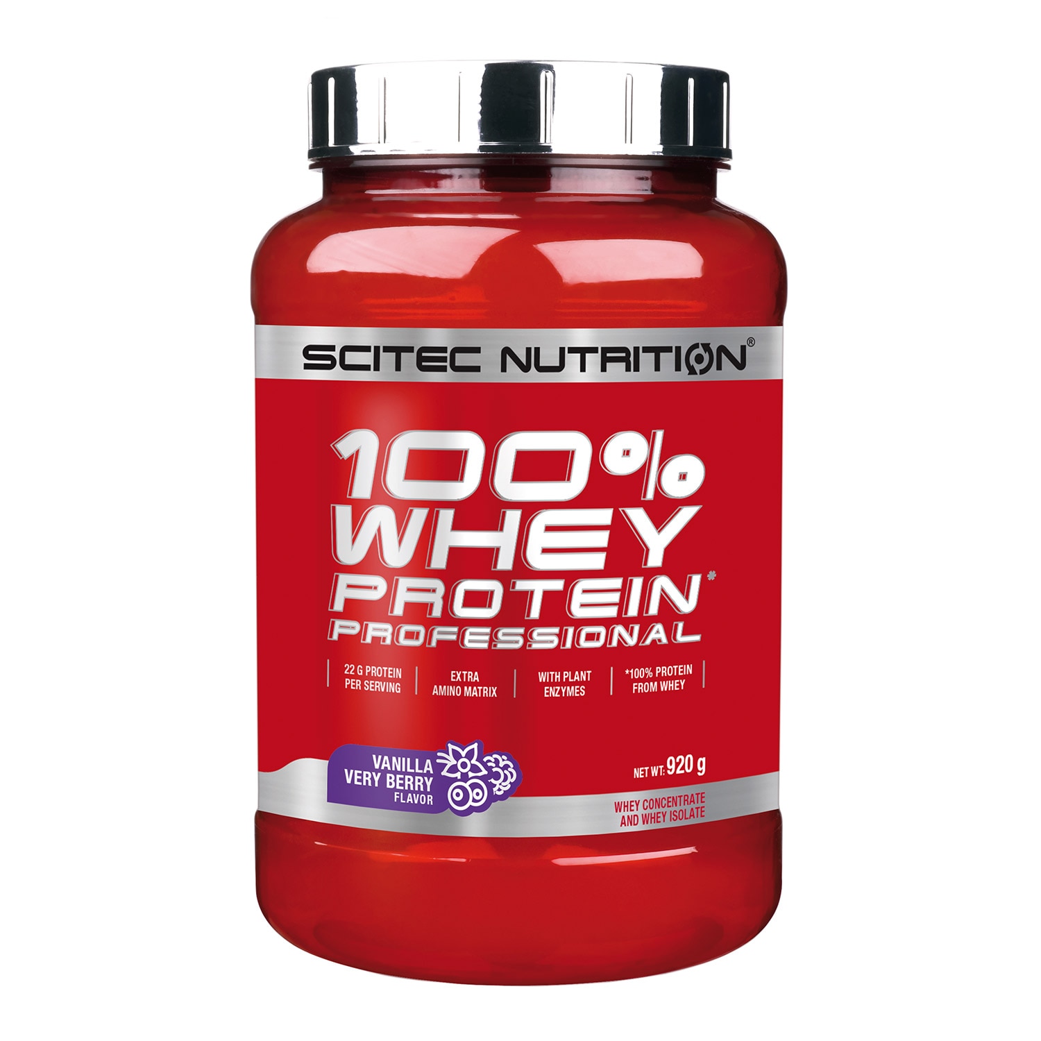 Pudra energizanta Scitec 100% Whey Protein Professional Vanilie Si Fructe De Padure 0.920 Kg
