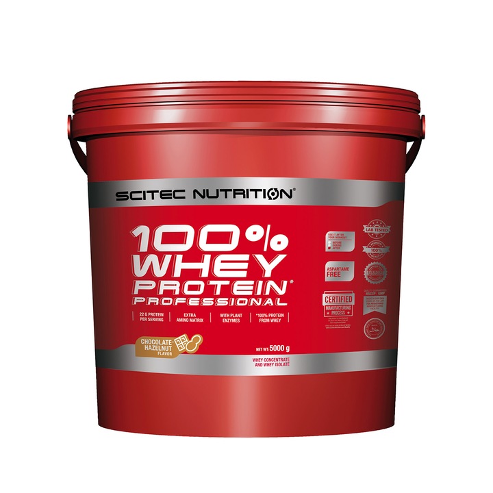 Енергизираща пудра Scitec 100% суроватъчен протеин Професионален шоколад и лешник 5,000 кг