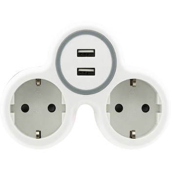 Adaptor stecher cu 2 prize si 2 porturi USB, Zola®, cu impamantare, 3680 W, 16A Adaptor stecher cu 2 prize si 2 porturi USB, Zola®, cu impamantare, 3680 W, 16A
