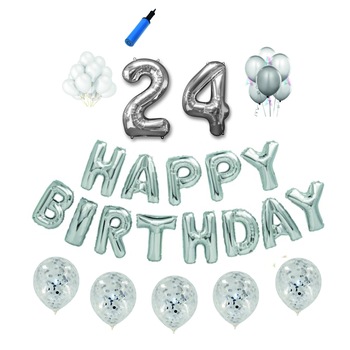Set Argintiu , Happy Birthday ,24 ani Set Argintiu , Happy Birthday ,24 ani