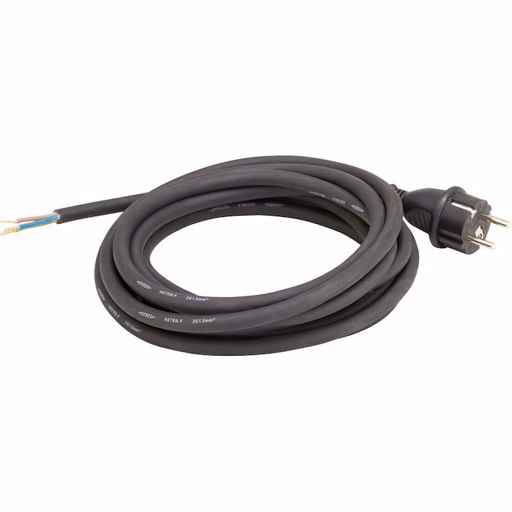Cablu de conectare cu mufa, Fortis, Neopren, 5 m / 1.5 mm², Negru