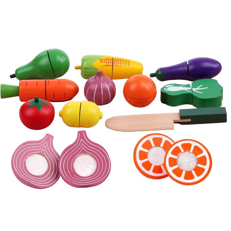 Set 19 piese cu fructe si legume de feliat din lemn - Krista®