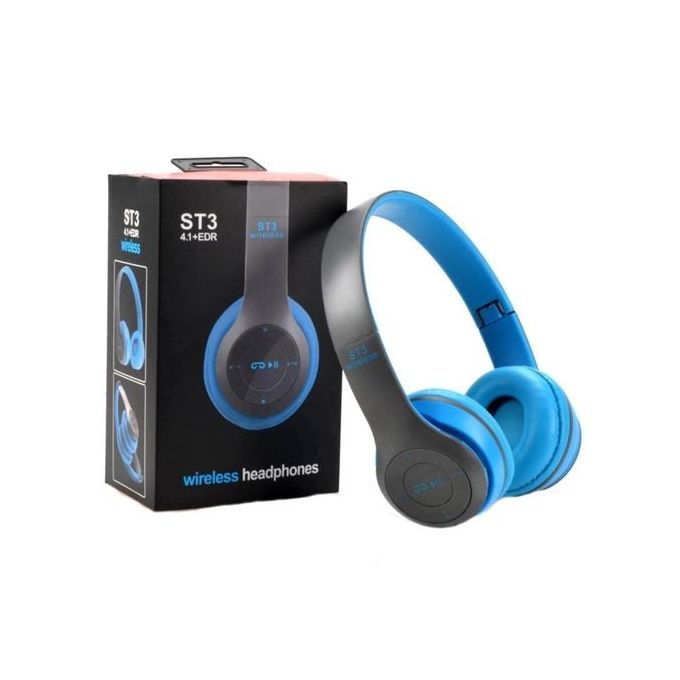 Casti bluetooth ST3, bass puternic, microfon incorporat, Albastru/Negru