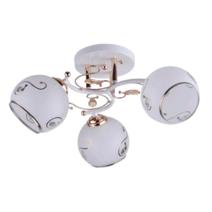 Lustra Gina cu 3 brate, 3x60W, E27, Alb/Auriu