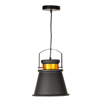 Pendul Cojom, Clopot 1, metal, E27, 60W, negru mat cu auriu la partea superioara Pendul Cojom, Clopot 1, metal, E27, 60W, negru mat cu auriu la partea superioara